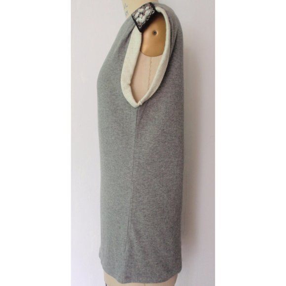 GAP GRAY CREAM FLANNEL SWEATER VEST BEADED SEQUINS SHOULDER L NWT - Picture 5 of 7